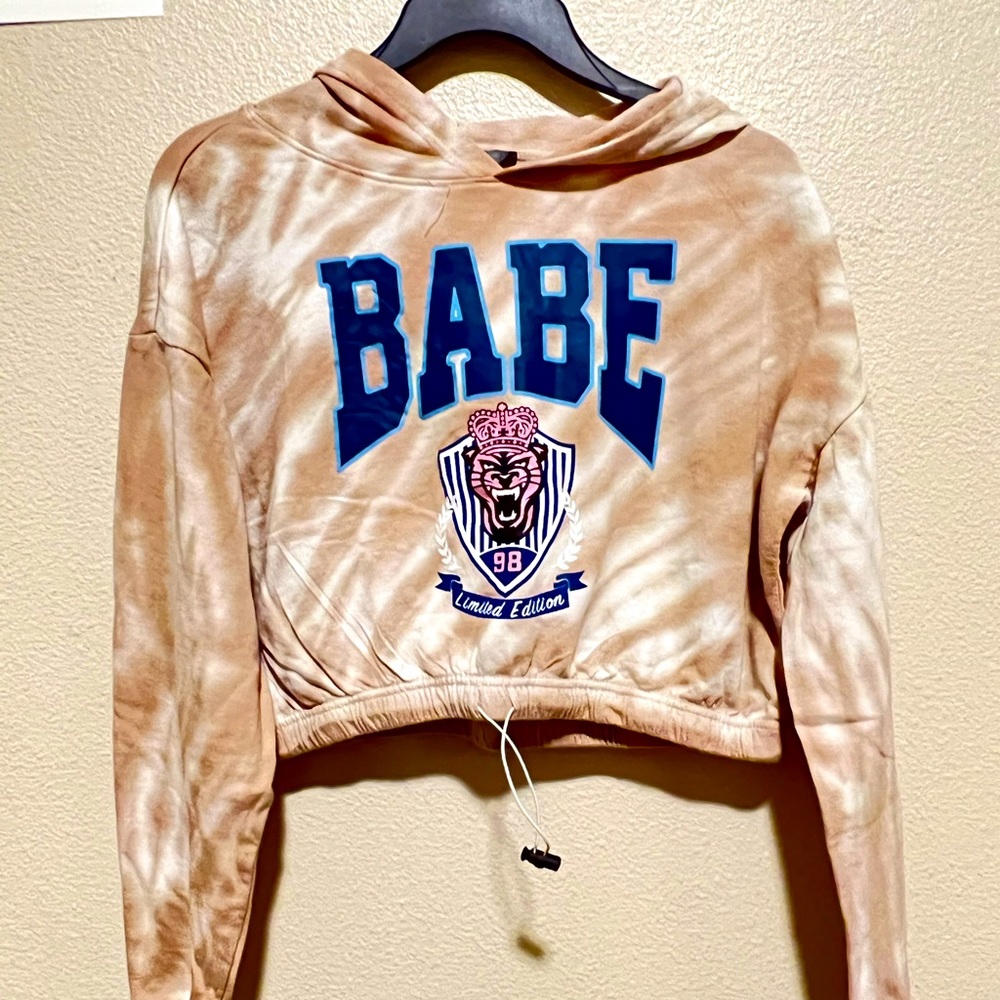 White & Cream Crop Top Beach Hoodie- Small